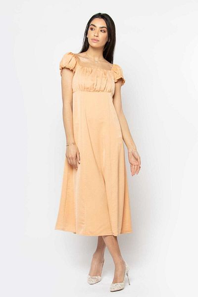 Nichii Women's Ruffled Midi Dress with Short Ruffled Sleeves