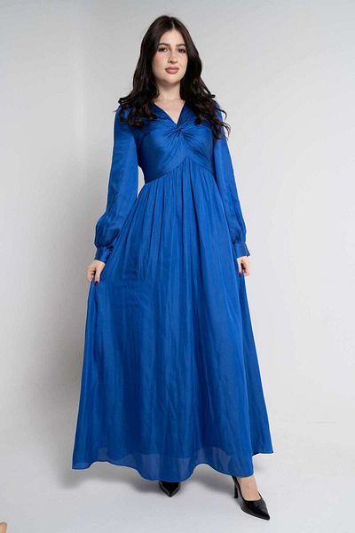 Nichii Women's Long Solid Dress with Wide Sleeves and Front Knot