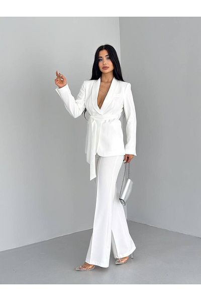 AKD Atelier Women's double belted blazer jacket pants set