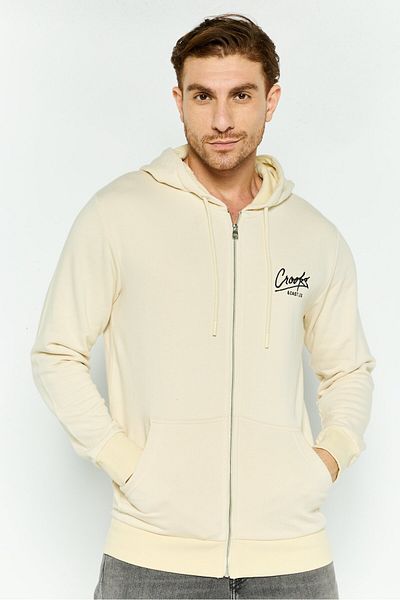 CROOKS CASTLES Men Hooded Brand Logo Long Sleeves Sweatshirt, Beige