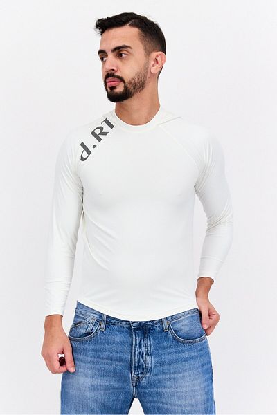 DRT Men Hooded Brand Logo Long Sleeve Sweatshirt, White