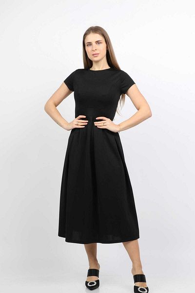 Nichii Solid Puff Midi Dress with Short Sleeves