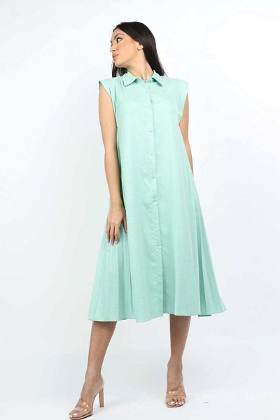 Nichii Women's Sleeveless Solid Shirt Dress with Collar