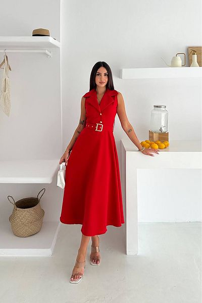 Neşeli Butik Women Shirt Collar Belt Midi Length Dress Nbk062