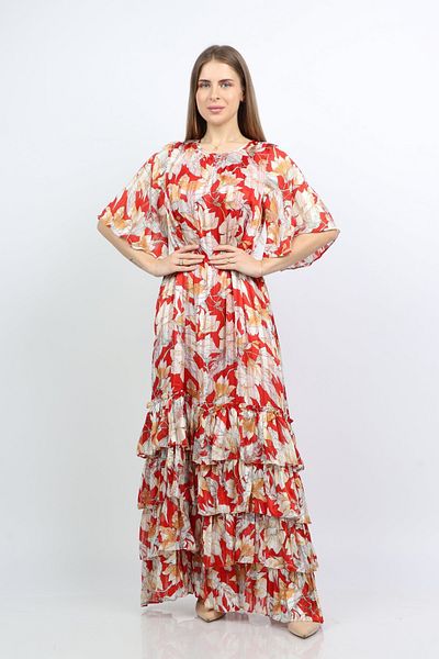 Nichii Layered Floral Maxi Dress with Butterfly Sleeves