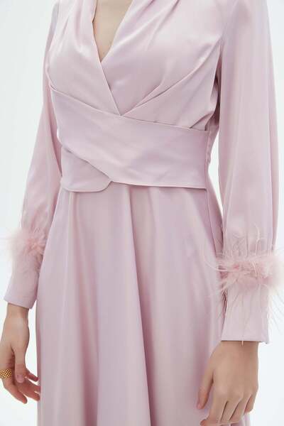 Nichii فستان نسائي طويل مكشكشة بأكمام طويلة ورقبة على شكل حرف V