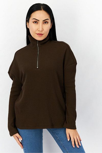 Nphilanthropy Women Mock Neckline Textured Pullovers, Chocolate