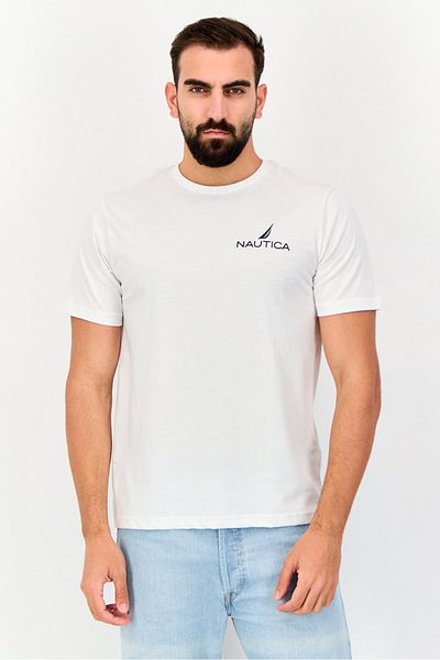 Nautica Men Crew Neck Brand Logo Short Sleeve T-Shirt, White