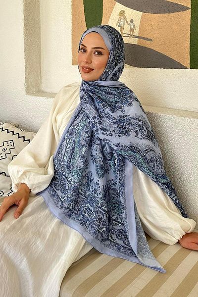 lamelif Retro Pattern Soft Shawl Baby Blue