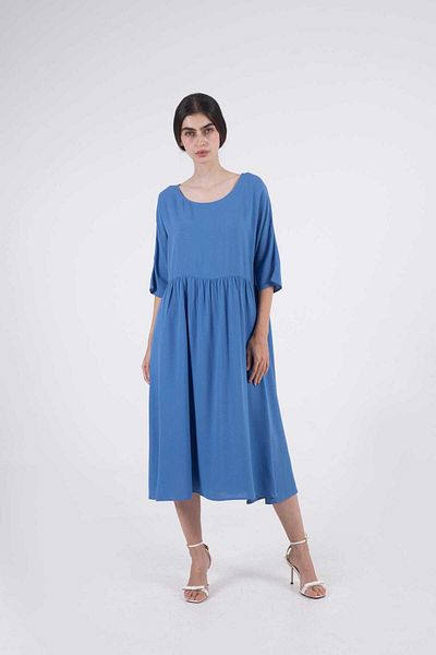 Nichii Women's Loose Midi Dress with Round Neck and 3/4 Sleeves