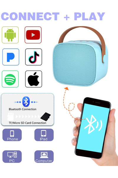 Smart Vibe PartyON™ Kids Karaoke Set with Wireless Microphone, Bluetooth Speaker, LED Lights and Vocal Effects, Blue