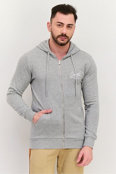 CROOKS CASTLES Men Hooded Brand Logo Long Sleeves Sweatshirt, Grey