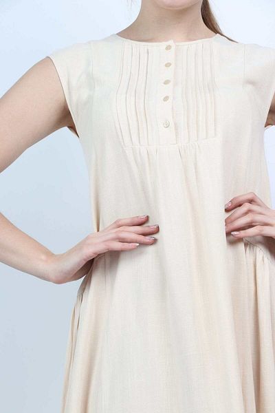 Nichii Short Plain Dress with Pleats at Chest and Front Buttons