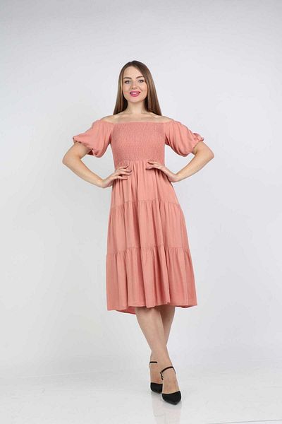 Nichii Short Sleeve Puff Off-Shoulder Midi Dress