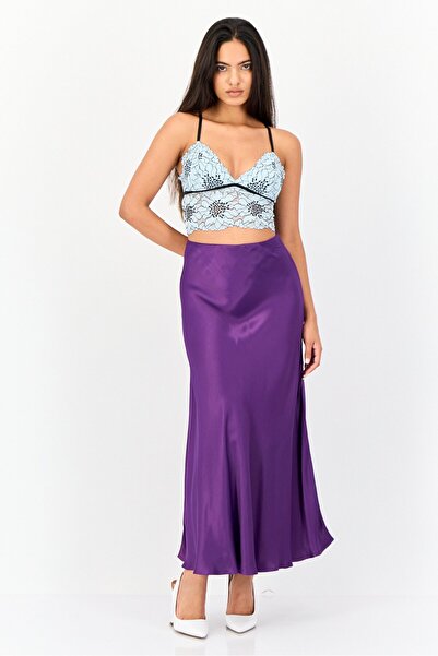 Another Sunday Women Solid Midi Skirt, Purple