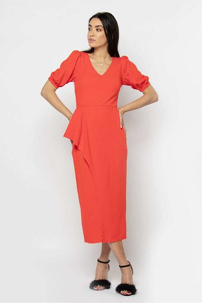 Nichii Solid Tiered Midi Dress with Short Sleeves