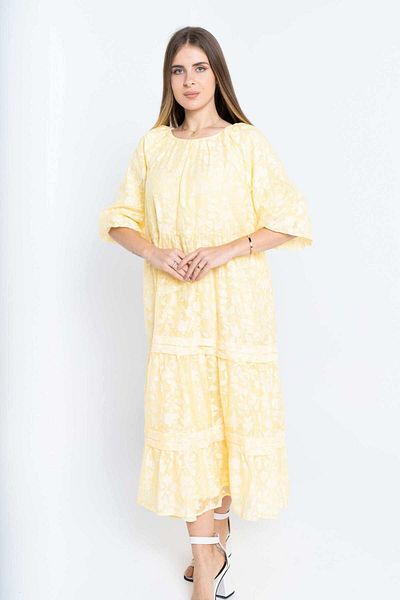 Nichii Women's Floral Tiered Midi Dress with 3/4 Sleeves