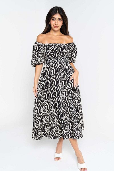 Nichii Women's Off-Shoulder Midi Dress with Short Sleeves