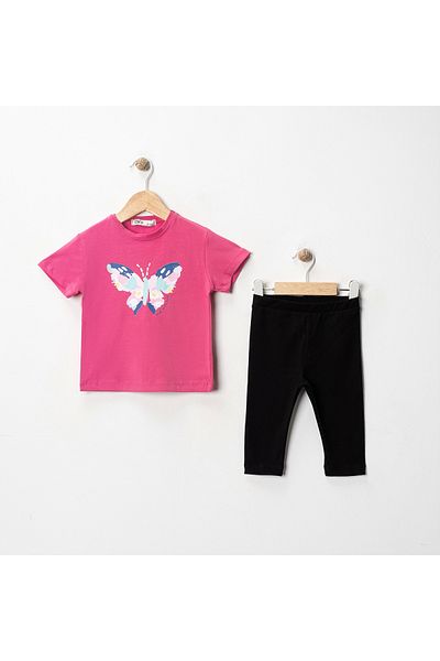 MK Mukko Kids Girls' Butterfly Printed Basic Seasonal/Summer Leggings T-Shirt Bottom Top Set