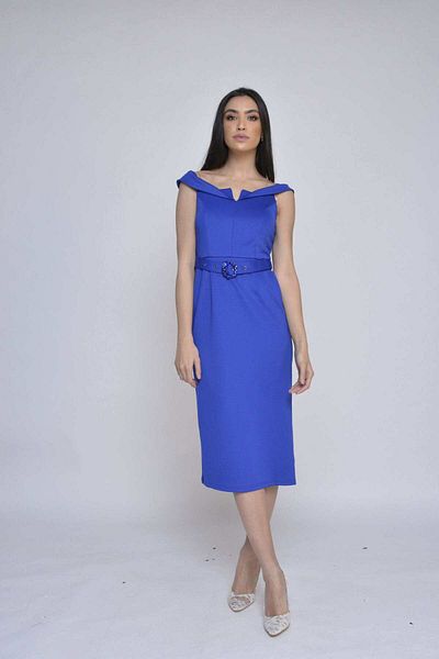 Nichii Off-Shoulder Midi Evening Dress with Waist Belt