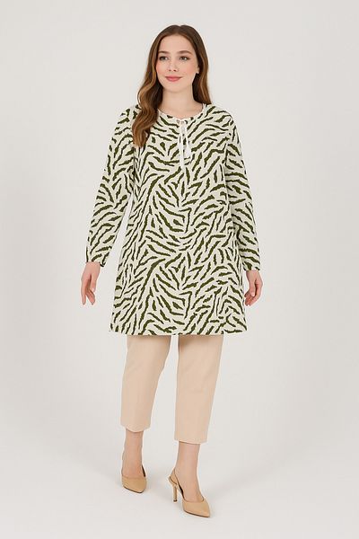 Ravencia Women's Zebra Patterned Woven Tunic White Green
