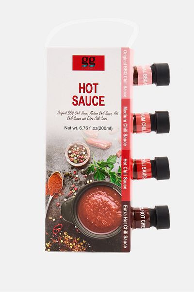 GG Gourmet 4 Pack Bottle Hot Sauce Set, Red