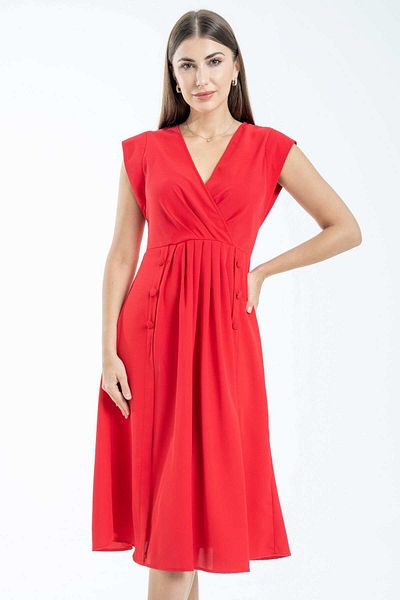 Nichii Women's Midi Dress with Seven Wrap Neckline and Short Sleeves