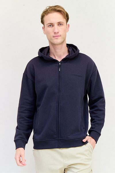 Core Elements Men Brand Logo Long Sleeve Hoodie, Dark Grey