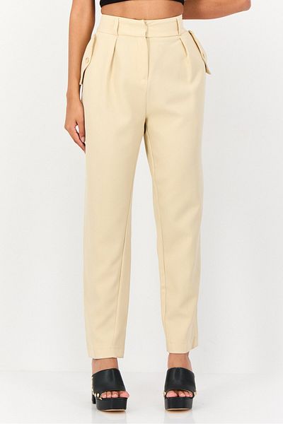 Koton Women Regular Fit Solid Straight Leg Pants, Beige