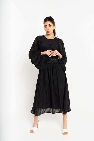 Nichii Plus Size Women's Midi Dress with Waist Belt