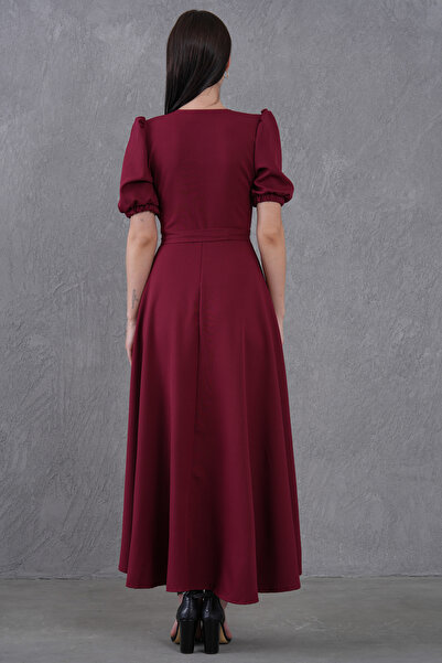 vuvutasarım Νέα σεζόν Γυναικείο φόρεμα με ζώνη ασύμμετρης κοπής ελαστικό Atlas ύφασμα μεσαίου μήκους με διπλό στήθος με λαιμόκοψη 410