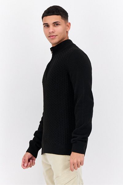 Thomas Sterling Men Mock Neck Knitted Sweater, Black