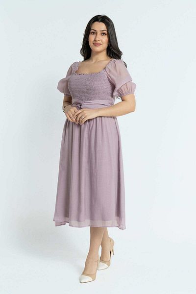 Nichii Short Sleeve Midi Dress with Stretchy Bodice