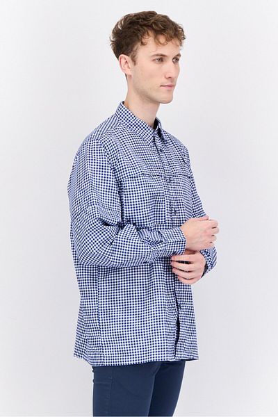 Red Hook Lure Men Regular Fit Long Sleeve Micro Check Print Casual Shirt, Navy