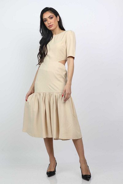 Nichii Side-Slit Midi Dress with Short Sleeves