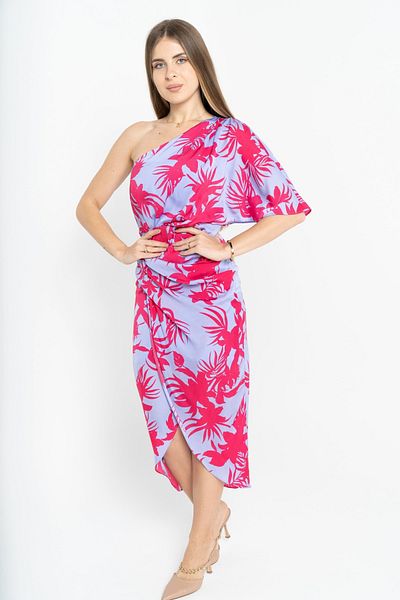 Nichii Floral Butterfly-Shape Midi Dress with Off-Shoulder Design