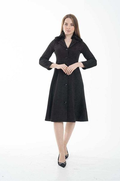 Nichii Women's Midi Dress with Long Sleeves and Front Buttons, Fur Accents