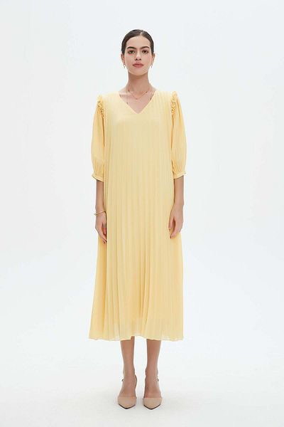 Nichii Women's Midi Dress with 3/4 Pleated Sleeves