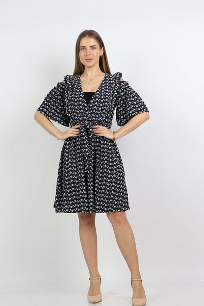 Nichii Women's Short Sleeve Belted Mini Dress