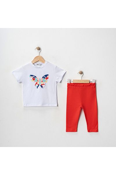 MK Mukko Kids Girls' Butterfly Printed Basic Seasonal/Summer Leggings T-Shirt Bottom Top Set