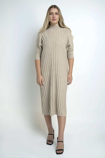 Nichii Women's Solid Ribbed Midi Dress with 3/4 Sleeves