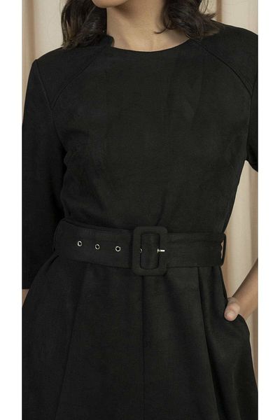 Nichii Solid 3/4 Sleeve Midi Dress with Waist Belt