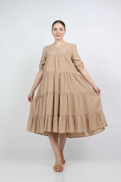 Nichii Short Sleeve Button-Front Flared Midi Dress