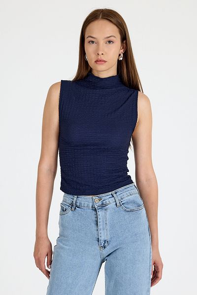 Rays Laci Bürümcük Fabric Stand Collar Sleeveless Blouse 3458