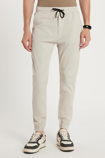 Tudors Men's Slim Fit Slim Fit Cotton Regular Waist Elastic Leg Stone Color Trousers
