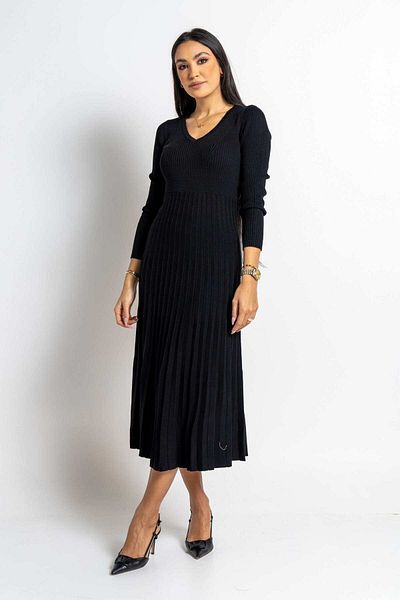 Nichii Women's Long Sleeve Midi Dress with Waist Detail