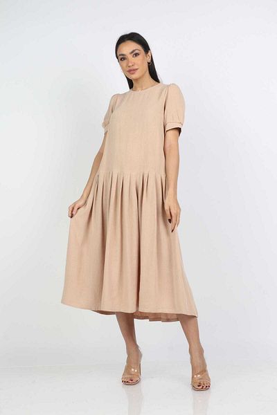 Nichii Solid Midi A-Line Dress with Short Sleeves
