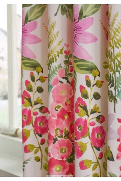 Evcimenhome Rustic Curtain (Lined) Linen Fabric. 230Cmx230Cm Springfuchsia with Eyelets Metal Rings