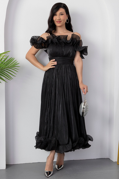 PULLIMM Βραδινό φόρεμα με βολάν στήθος και φούστα με γιακά καρδιά BAL139