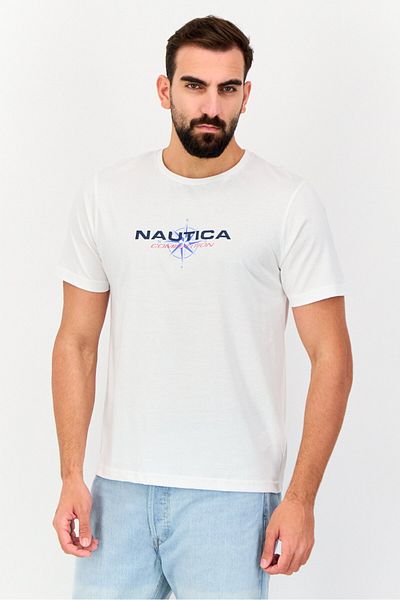 Nautica Men Crew Neck Short Sleeve Brand Logo T-Shirt, White